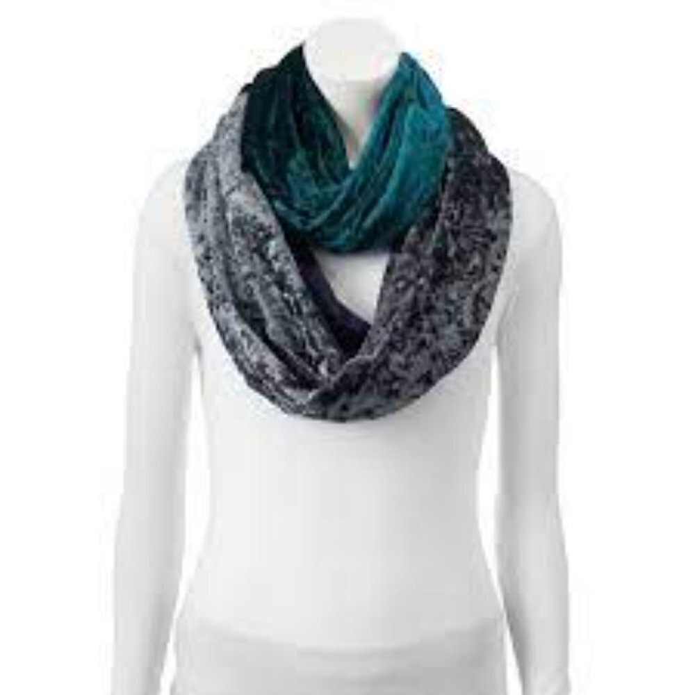 APT. 9 Velvet Patchwork Infinity Scarf Crushed Velvet Mixed Media Velour NWT